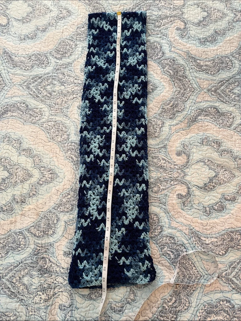 Hand Crafted Navy and Light Blue Crochet Scarf